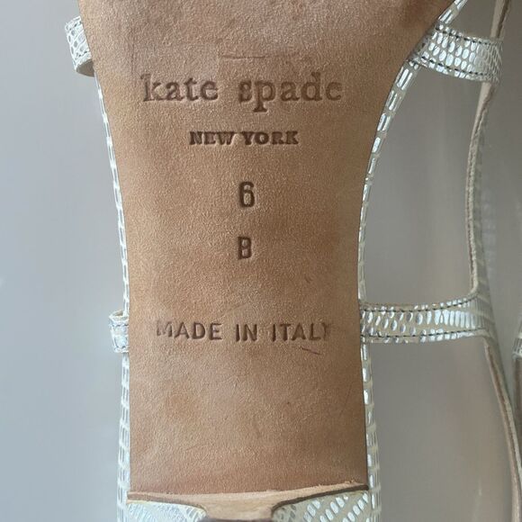 Kate Spade New York Leather Butter yellow Silver sandals bows mini heels Italy! - Picture 7 of 12